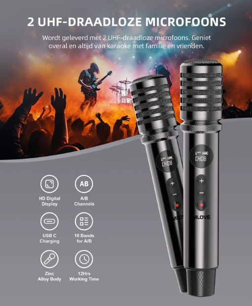 MLOVE D5 Karaoke-Anlage – 200 W – 2 drahtlose Mikrofone – Bluetooth – Schwarz
