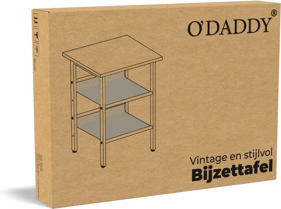 O'DADDY® - Beistelltisch quadratisch - Kleiner Bank-Tisch - Verstellbare Rasterablagen - 40x40x55 cm - Vintage Braun/Schwarz