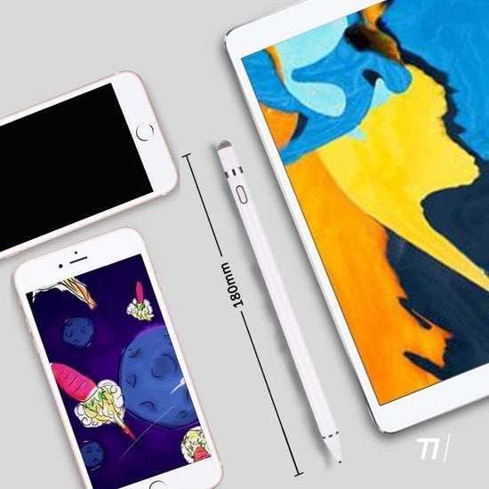 Tikkens Stylus Pen 2 in 1 Active Pencil - Für Tablet, Ipad, Android und Apple Phones - Weiß