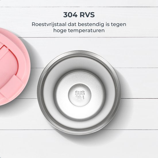 Castagnola Thermosbecher - Kaffeebecher To Go - Reisebecher für Kaffee und Tee - Teebecher - 380 ML - Edelstahl - Rosa - Achteck