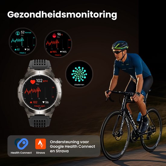 Maoo FORGE - GPS Smartwatch Herren - 1.43" AMOLED Display - 3 Bänder - GPS (5 Satelliten) - Klingelfunktion - 730mAh Akku (lange Akkulaufzeit) - 170+ Sportmodi - Herzfrequenz, Blutdruck, SpO2, Schrittzähler - Kompass, Taschenlampe - 1 ATM Wasserdicht - Gu