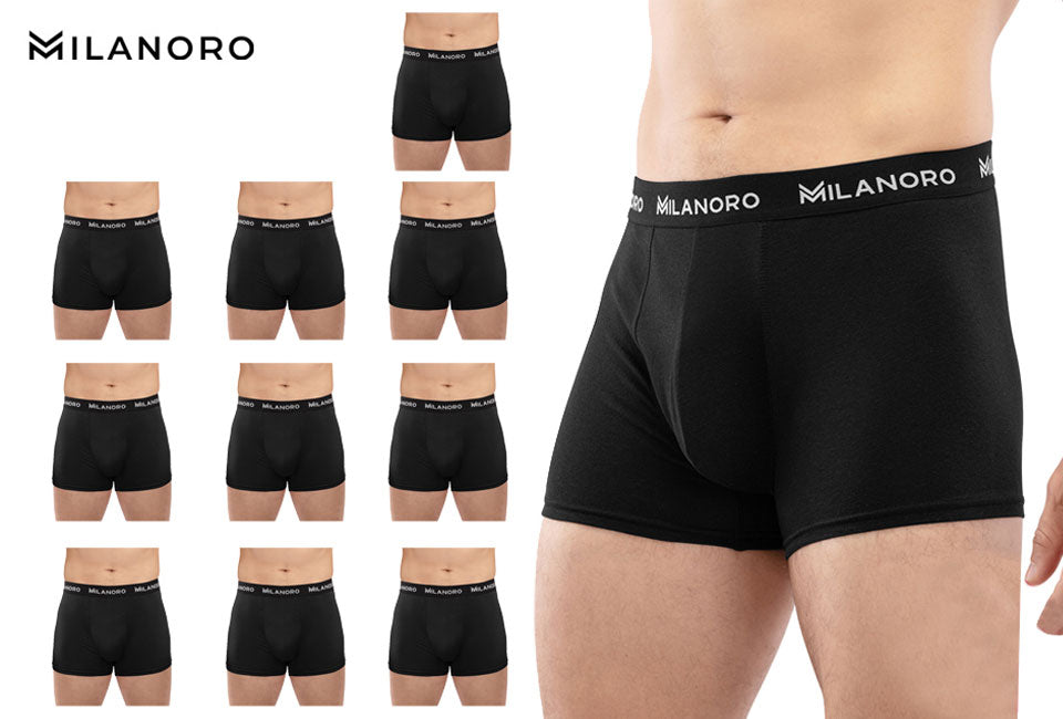 Milanoro - 10er-Set Boxershorts aus Baumwolle - Schwarz - Größe S - Comfort Fit