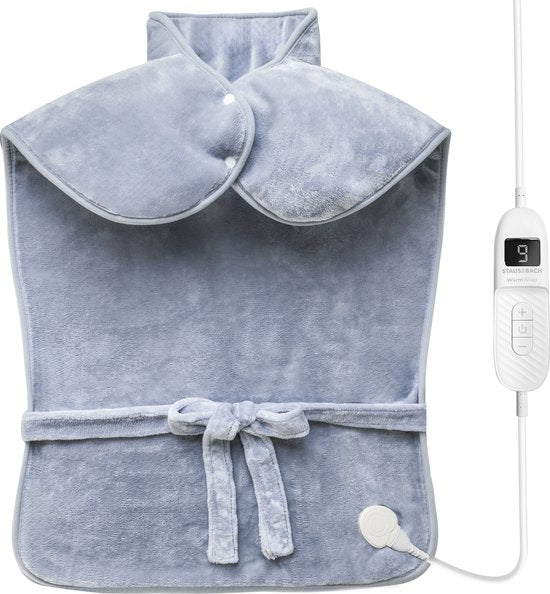 STAUS&BACH WarmWrap - Elektrisches Heizkissen (100W) mit 9 Timer- und Wärmestufen - Heizkissen 90 x 60 cm - Heizkissen für Nacken, Schulter und Rücken - Grau