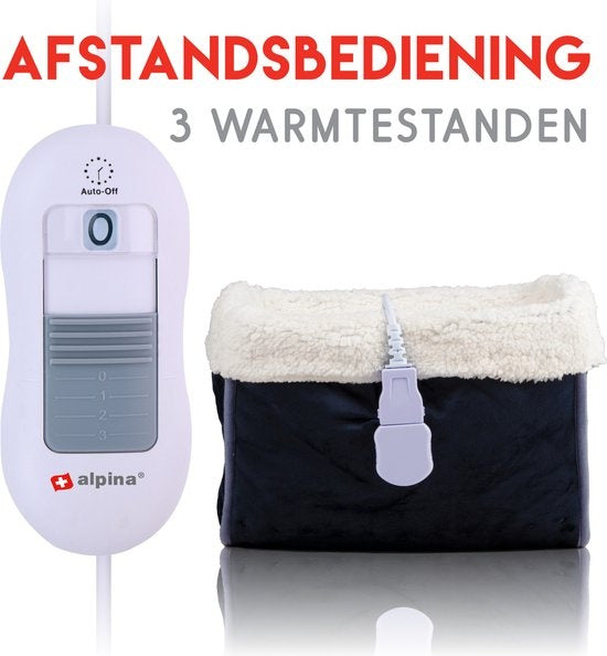 Alpina - Elektrischer Fußwärmer - Waschbar - 3 Heizstufen - Dunkelgrau