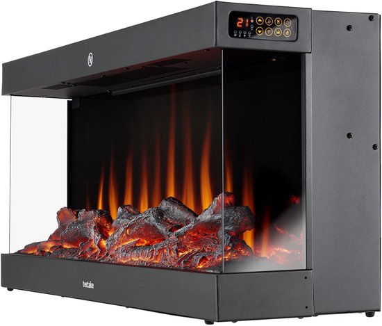 tectake® Wandkamin - Elektrokamin - Atmosphärischer Kamin - 900W & 1800W - Steuerung per Fernbedienung oder App - mit Thermostat - Ofen - mit Heizung - Kamine - mit Holz- und Glüheffekten - 3D Flammen - Timer - 9 Farboptionen