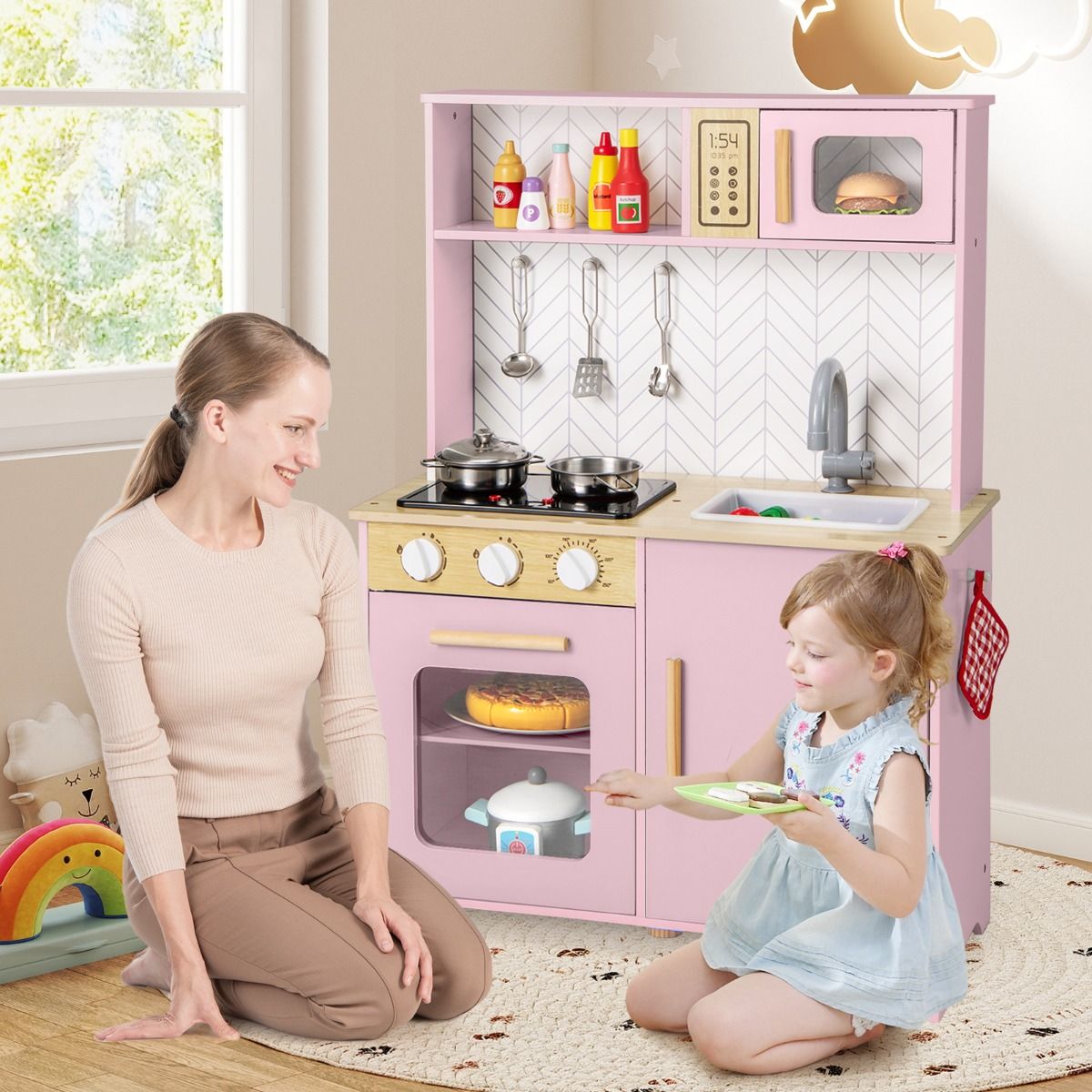 Coast Holz-Spielküche für Kinder – Licht und Sound – Mikrowelle und Backofen – rosa