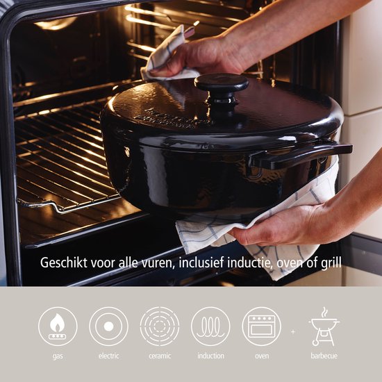 Brabantia The Dutch Oven XL Schmortopf 28cm - Hochwertiges Gusseisen - 100% PFAS frei - Doppelte Antihaftbeschichtung - RETRO - Induktion geeignet - Nachtblau