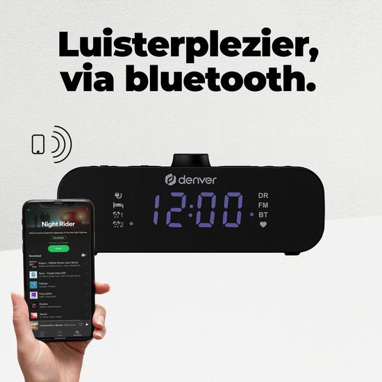Denver Radiowecker DAB mit Bluetooth - Digitaler Wecker - Aufladen über USB-C - FM-Radio - Dualer Alarm - CRD515