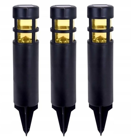 Pro Garden Solar-Gartenlampen / Steckstrahler – 3 Stück – warmweißes Licht – 7 x 28 cm – Gartenbeleuchtung – Gartenlampen – schwarz – Kunststoff