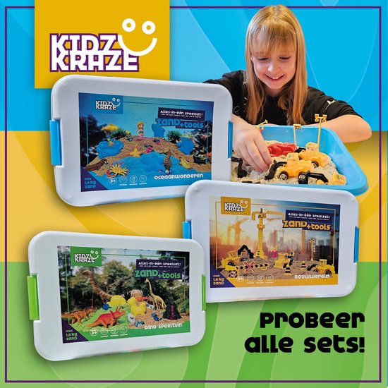KidzKraze® Building World Play Sand - 1,6 kg brauner klebriger Zimmersand - Mit Förmchen - Inklusive Spiel und Aufbewahrungskoffer - Sensory - Für Kinder - Das große Spielzeugbuch 2025