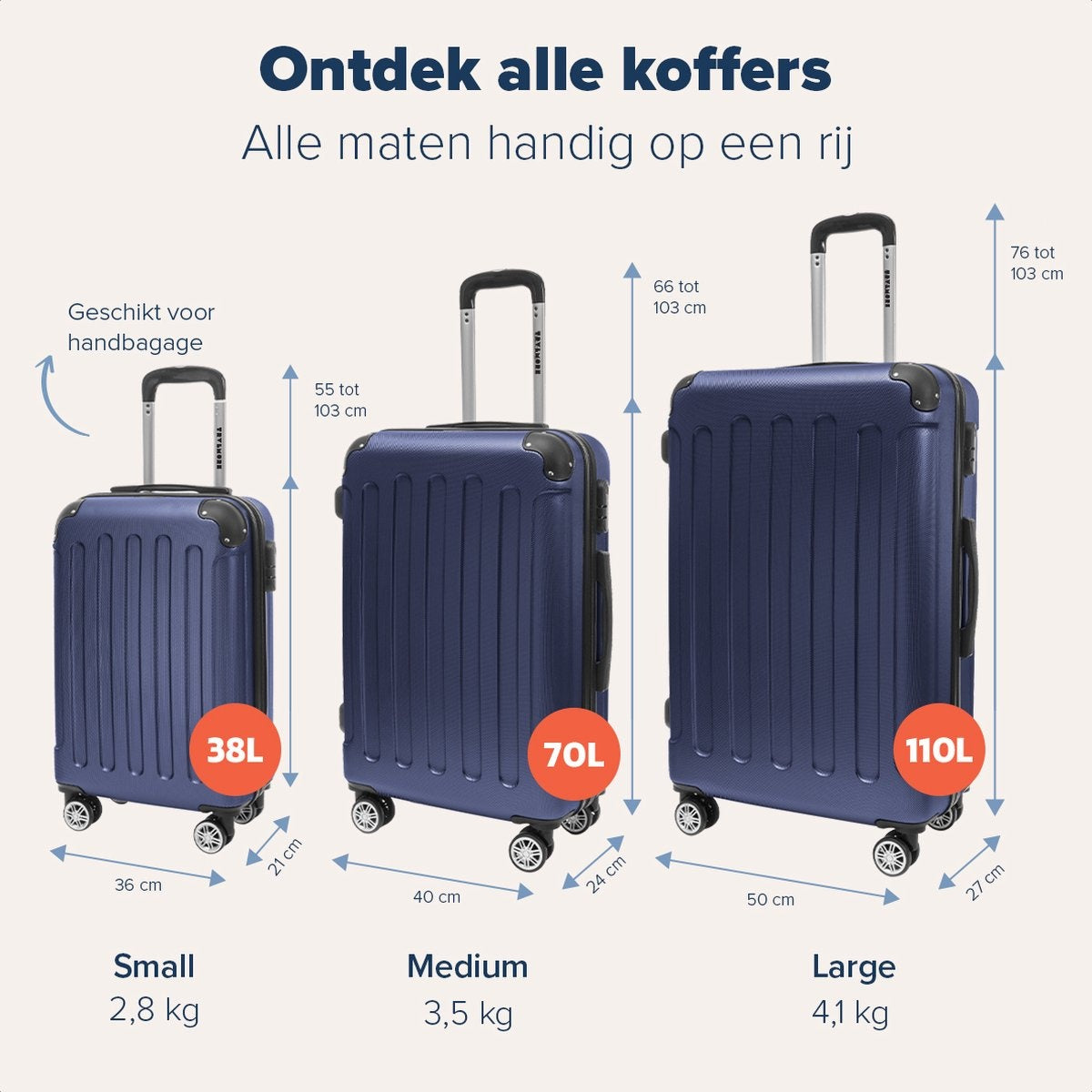 TRVLMORE Handgepäck Koffer mit Rädern - 54x36x20cm - 38L - Dunkelblau