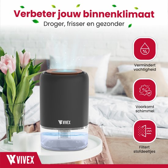 Vivex® Luftentfeuchter AirDry Pro - Entfeuchtet 600 ml pro Tag - Extrem leise - RGB LED - Luftreiniger geeignet für Haus, Schlafzimmer & Büro