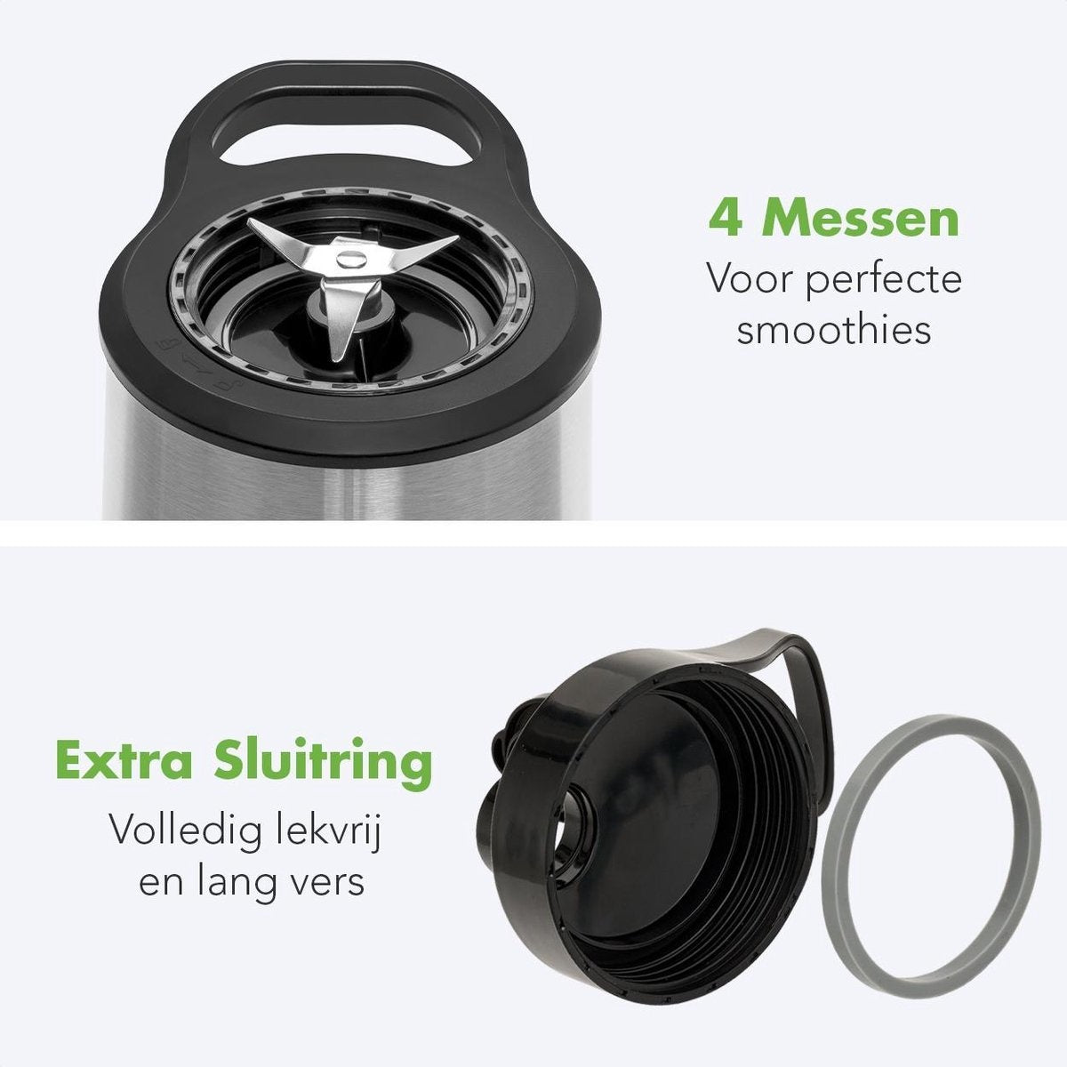 KitchenBrothers Mini Mixer - Smoothie Maker - 2 To-Go Becher - 350W - Edelstahl