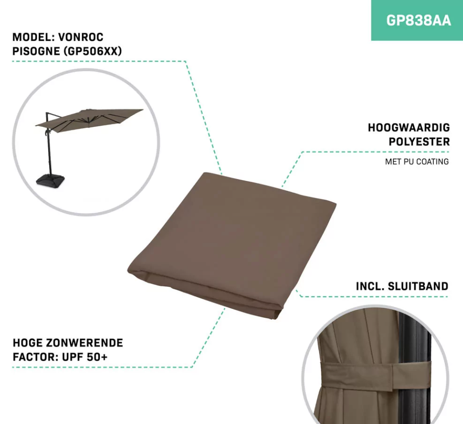 VONROC - Sonnenschirmtuch - 300 x 300 cm - Für schwimmenden Sonnenschirm Pisogne GP506XX - Taupe