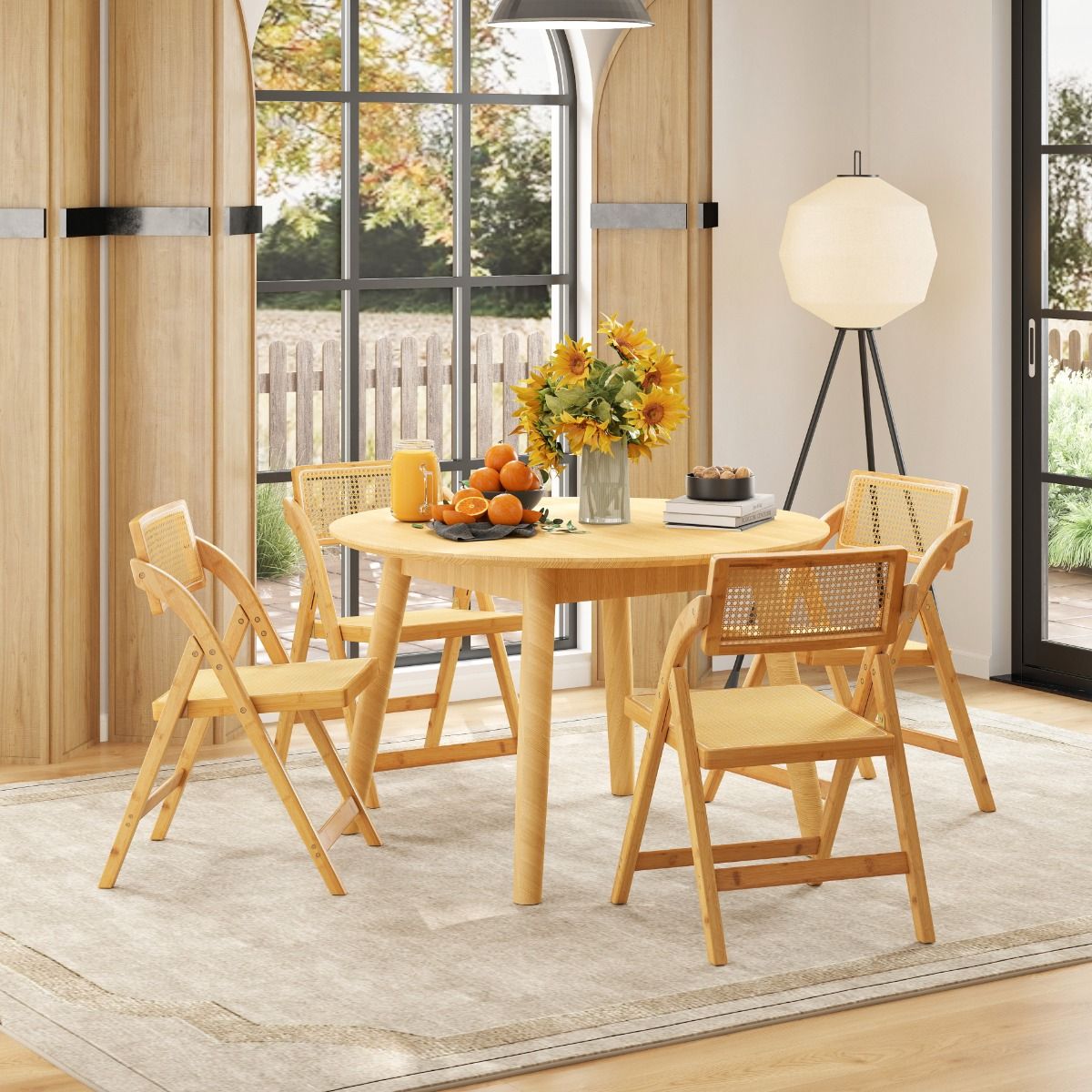 Coast 2er-Set Rattan-Klappstühle – um 360° drehbare Rückenlehne – zusammenklappbar – Naturfarben