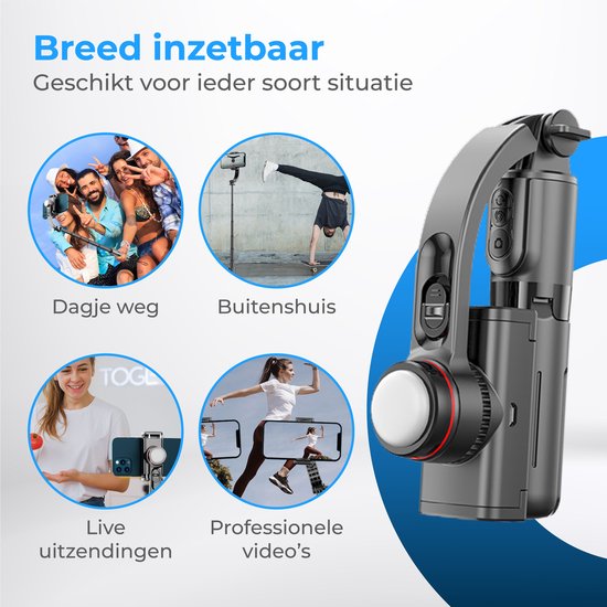 Nuvance - Gimbal Stabilisator für Smartphone - Selfie Stick - mit Stativ und Fernbedienung - Stativ