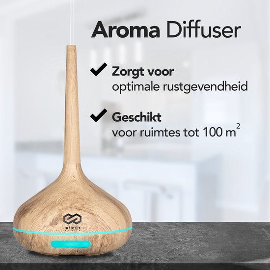 Infinity Goods Aroma Diffuser Inkl. 2x 10ml reines ätherisches Öl - Luftbefeuchter - Verdampfer - 10 LED Farben - Aromatherapie - Duftdiffusor - Holz Braun