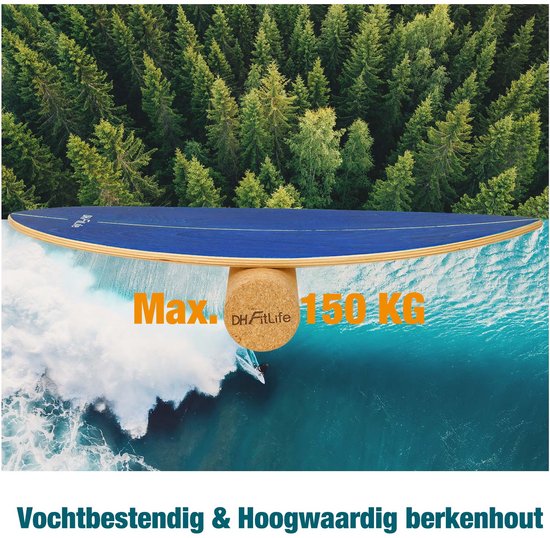 DH FitLife Wooden Balance Board mit Wippe - Balance Board für Kinder & Erwachsene - Indoor Fitness & Core Training, Blau