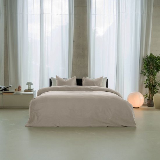 Kayori Saya Bettbezug aus Baumwollsatin – 140 x 200–220 + 1 Kissenbezug – Einzelbett – Bio-Baumwolle – Beige