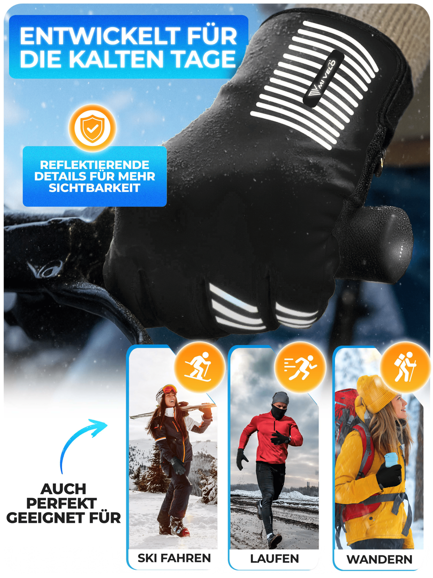 Mivelo Winterhandschuhe - Schwarz - Größe L - mit 3M™ Thinsulate™ & Thermo-Fleece