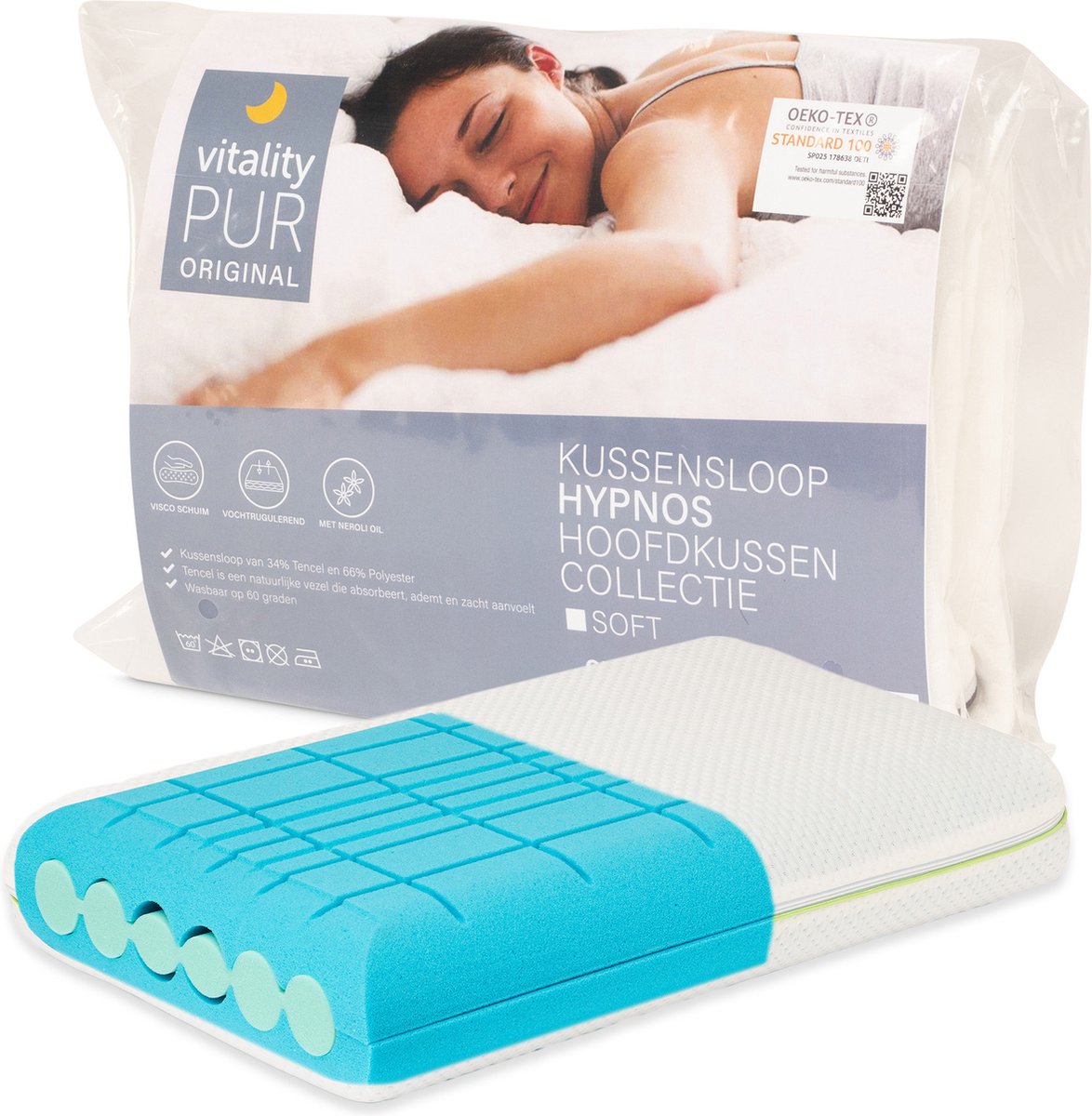 Vitality Pur Hypnos Kopfkissen - Fest - 40 x 60 cm - Viscoschaum - Tencel Bezug
