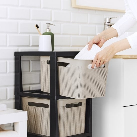 Rotho Tower Brisen - Design-Kommode 3 x 16 L mit Rollen - Cappuccino