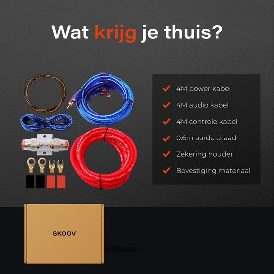 Skoov Kabelsatz für Auto-Subwoofer und Verstärker - Kabelsatz - Kompletter Audio-Kabelsatz - Geeignet für Car Sound Systeme