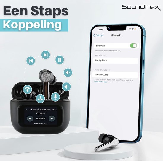Soundtrex Display Wireless Earphones - Bluetooth-Ohrhörer - Ohrhörer kabellos - aktive Geräuschunterdrückung - LED-Anzeige - Bluetooth 5.3 - Schwarz