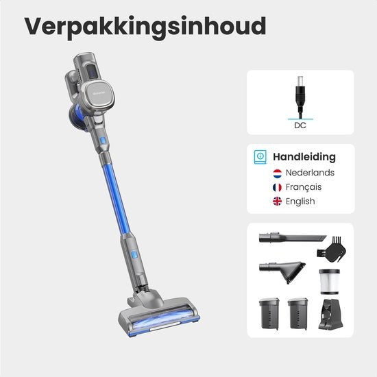 Auronic Stick Staubsauger - Kabellos - Beutellos - Akkubetrieben - Selbstständig - 220 W - Extra Akku - Grau/Blau