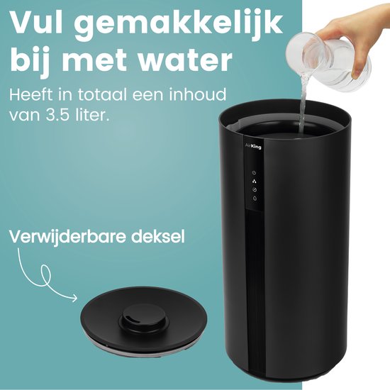 AirKing Luftbefeuchter - Schwarz - Topfill - 3,5 Liter - Hygrometer - Aroma