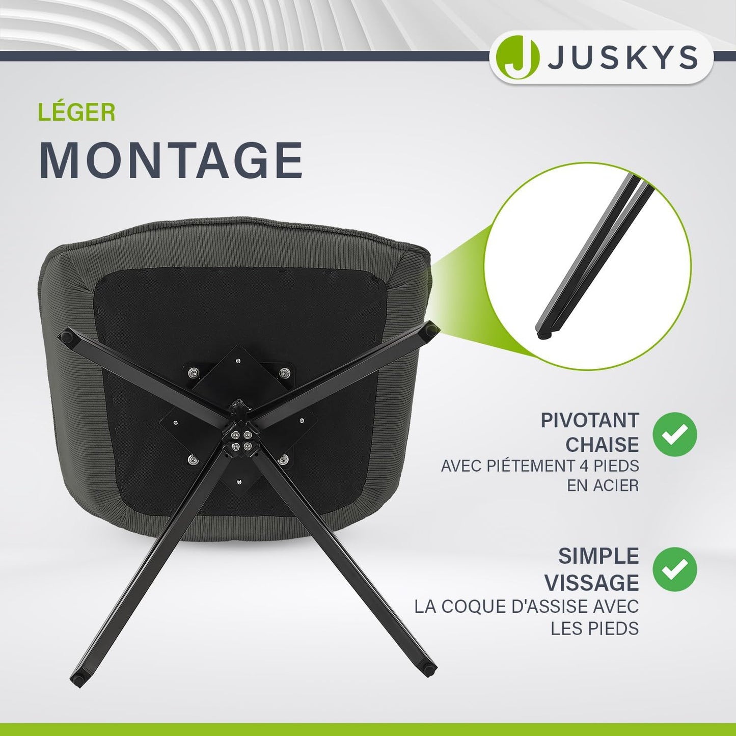 Juskys Esszimmerstuhl mit Armlehne - 120 Kg Kapazität - 61 x 57 x 85 cm - Hellgrau