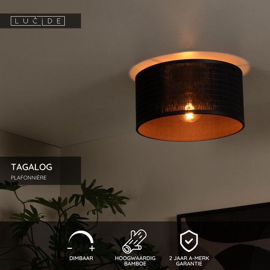 Lucide TAGALOG – Deckenleuchte – Ø 40 cm – 1xE27 – Schwarz – Japandi