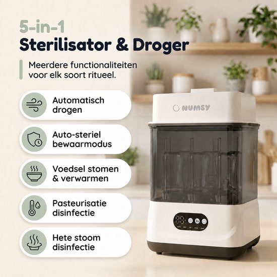 Numsy 5-in-1-Flaschensterilisator und -Trockner Max – Für bis zu 11 Flaschen geeignet Flaschensterilisator und -Trockner – Flaschensterilisator für Babys