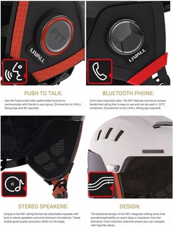 Livall - Smart Skihelm RS1 - Stereo Speakers - Sprachsteuerung - Größe Medium - Weiß
