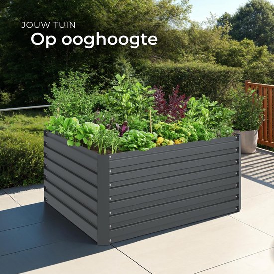 tectake - Pflanzkübel Blomma - Blumenkästen für den Außenbereich Rechteckig - Inklusive Arbeitshandschuhe - Verzinkter Stahl - Stabil und wetterfest - 120 x 100 x 56 cm - Gartenbeet für Kräuter, Gemüse und Blumen - Anthrazit