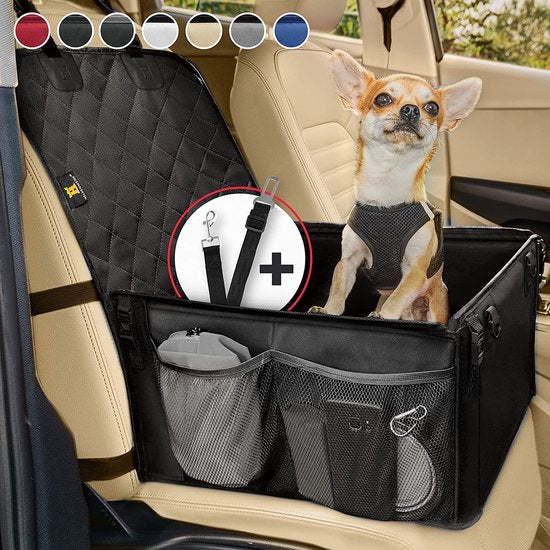 Hundeautositz für kleine und mittelgroße Hunde inkl. Sicherheitsgurt - Auto-Hundesitz wasserdicht und stabil für Rücksitz und Vordersitz - Hundeautositz, Hundebeifahrersitz, Autositz für Hunde