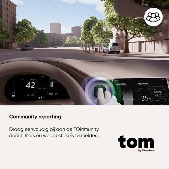 Tom by TomTom | Blitzerwarner für das Auto | Warnt vor fest installierten und mobilen Blitzern sowie Staus | Ohne Abonnement | CarPlay & Android Auto | Hergestellt in Europa