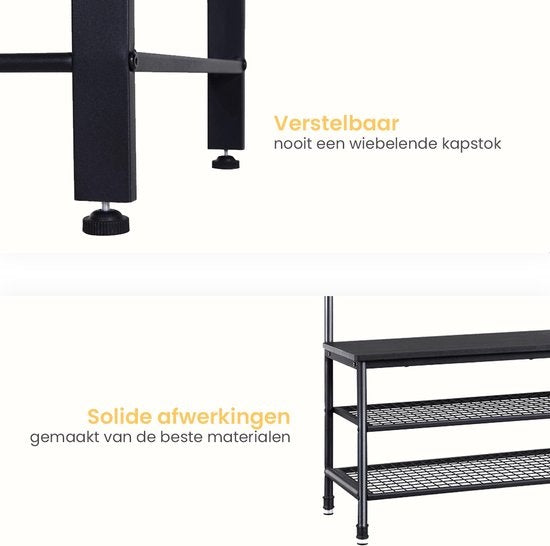 Goliving Garderobe XL - Garderobenständer - Schuhablage - Stehend - Industrieschrank - Metall/Holz - 100 x 41,5 x 182 cm - Schwarz