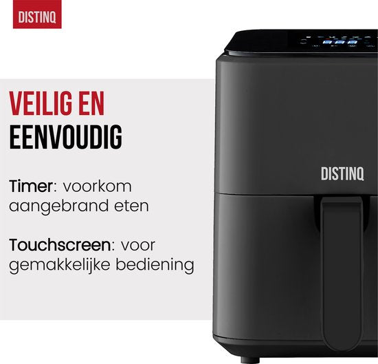 DistinQ Heißluftfritteuse kompakt- Airfryer - 4 Liter Fassungsvermögen - Digitalanzeige - Schwarz