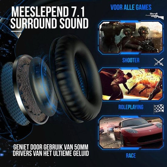 Strex - Gaming Headset mit Mikrofon Blau - PC + PS4 + PS5 + Xbox One + Xbox Serie