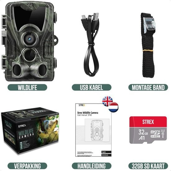Strex Wildtierkamera mit Nachtsicht - 36MP 4K ULTRA HD - Wasserdicht - Inkl. 32 GB SD - Wildtierkamera