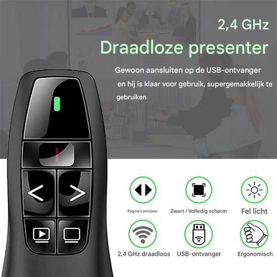 Kabelloser Presenter - Kabelloser Präsentationszeiger - Kabellose Fernbedienung für Präsentationsklicker - Mit Laserpointer