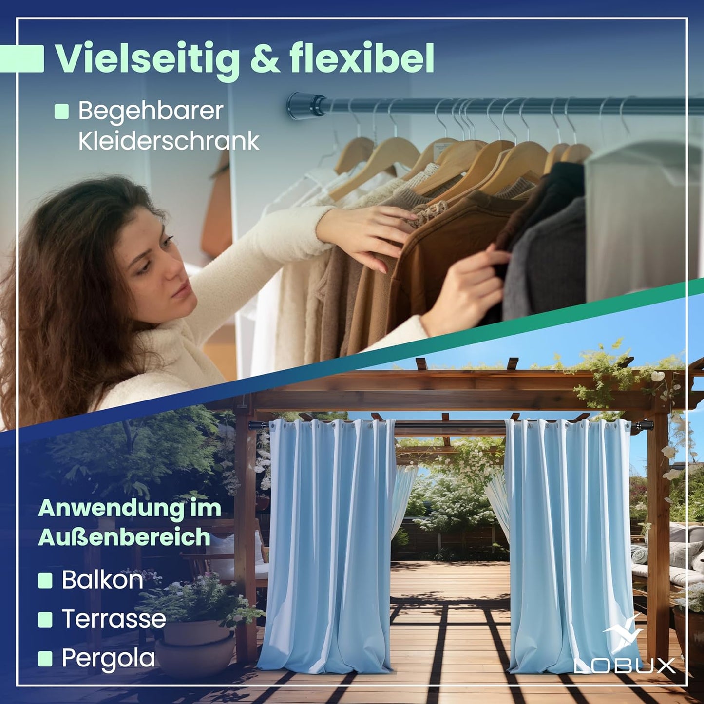 LOBUX - Gardinenstange ohne Bohren โ Teleskopstange Vorhang ausziehbar - 210-300cm - schwarz