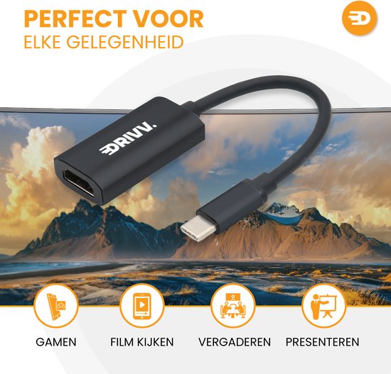 Drivv. USB C zu HDMI Adapter - Unterstützt 4K 60Hz - Typ C zu HDMI - Thunderbolt 3 - Schwarz