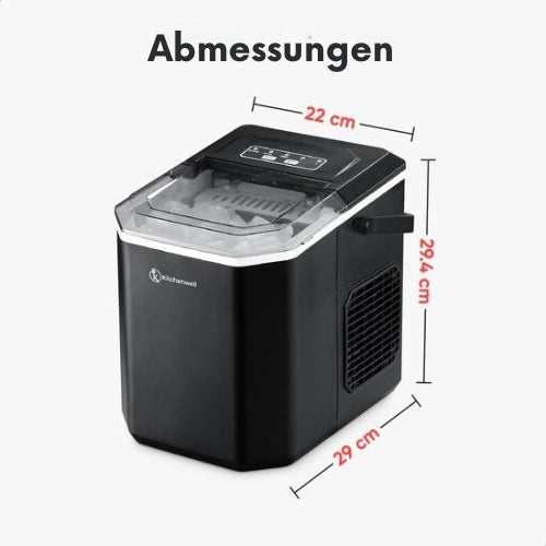 Kitchenwell - Eiswürfelmaschine - 1.3L - 6min - Selbstreinigungsfunktion - Tragbar - Schwarz