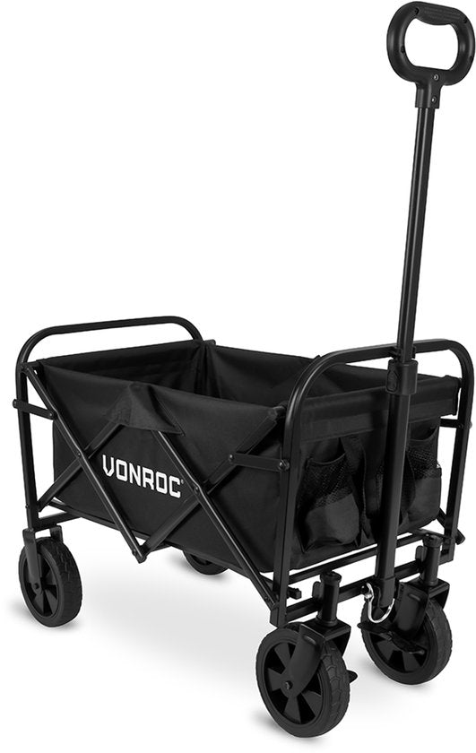 VONROC Bolderkar - Kompaktes Modell - Zusammenklappbar - 60 kg Tragkraft - 50l Fassungsvermögen - Solide Anti-Leck-Räder - Stabiler Stahlrahmen - Polyester 600D - Schwarz