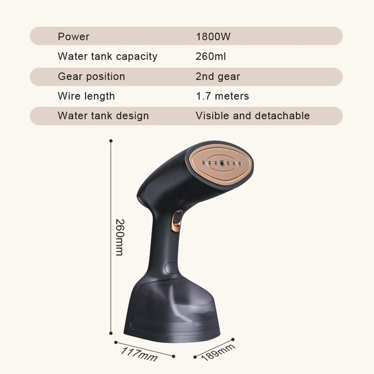Aucma Hand-Kleiderdampfer 1800 W – 260 ml Wassertank – Schwarz