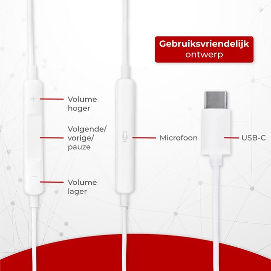 Nuvance - Ohrhörer mit Kabel - USB-C-Anschluss - Ohrhörer mit Kabel - In-Ear-Kopfhörer mit Kabel und Mikrofon - Geeignet für Samsung - Weiß