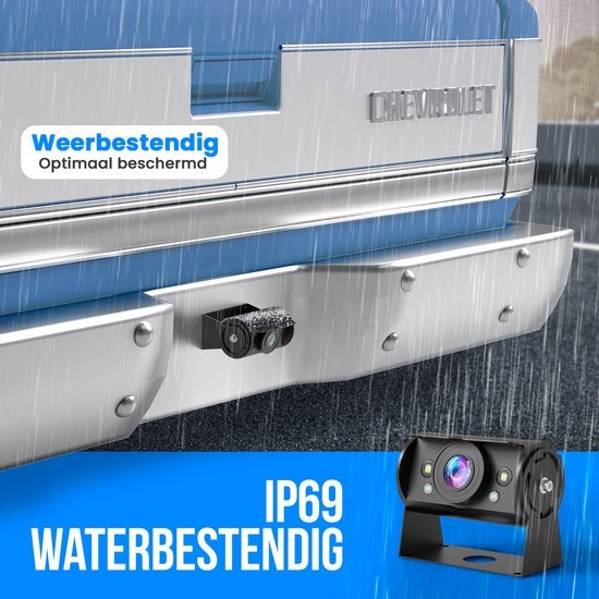 Strex Rückfahrkamera-Set - 2 Kameras - HD 1080P - 7" Bildschirm - 18LED Nachtsicht 15m - IP69 Wasserdicht - Schwarz