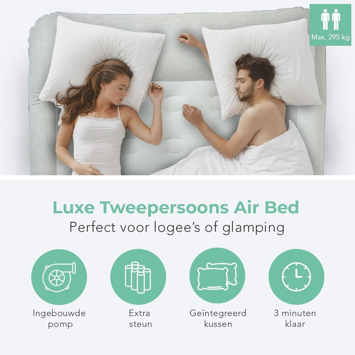 LifeGoods - Luftmatratze für 2 Personen - integrierte Pumpe - inkl. Tragetasche und Reparaturset - Blau